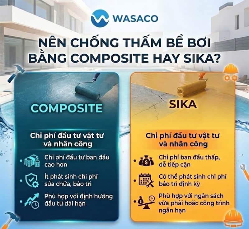 Nên chống thấm bể bơi bằng composite hay sika 