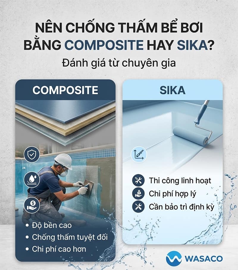 Nên chống thấm bể bơi bằng composite hay sika 