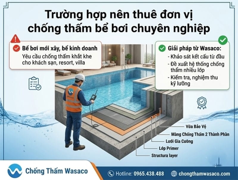 Nên thuê đơn vị chống thấm bể bơi hay tự làm