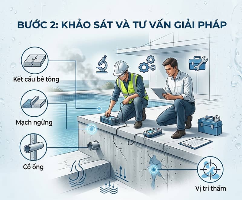 chống thấm bể bơi tại Nha Trang
