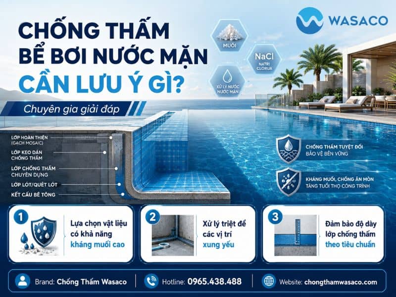 Chống thấm bể bơi nước mặn cần lưu ý gì?