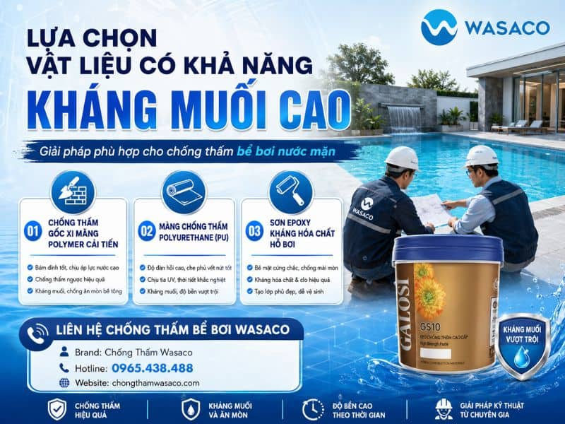 Chống thấm bể bơi nước mặn cần lưu ý gì?