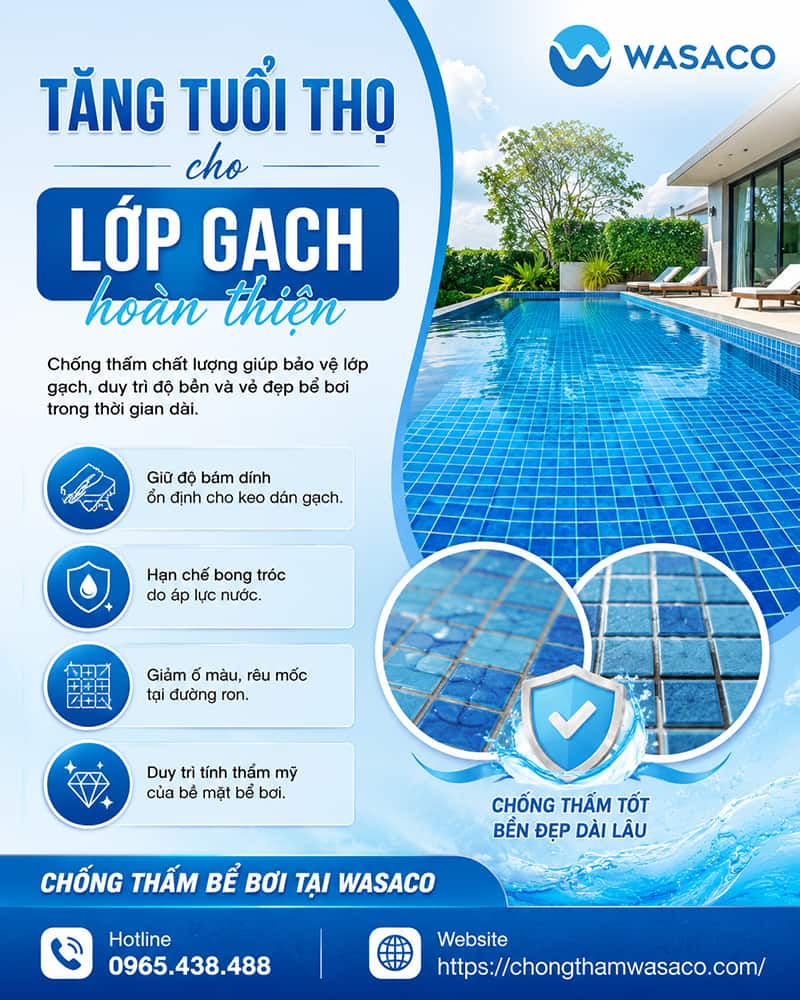 Chống thấm bể bơi trước hay sau khi ốp gạch?