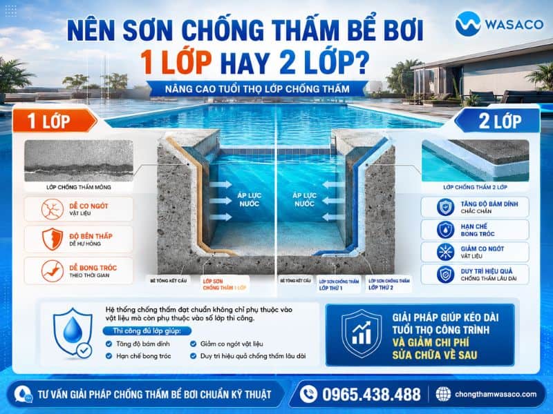 Nên sơn chống thấm bể bơi 1 lớp hay 2 lớp?
