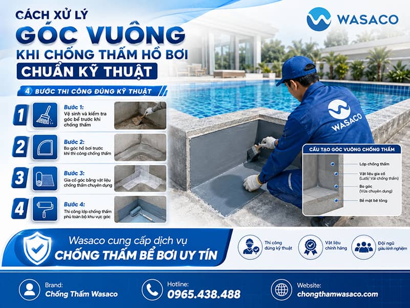 Cách xử lý góc vuông khi chống thấm hồ bơi