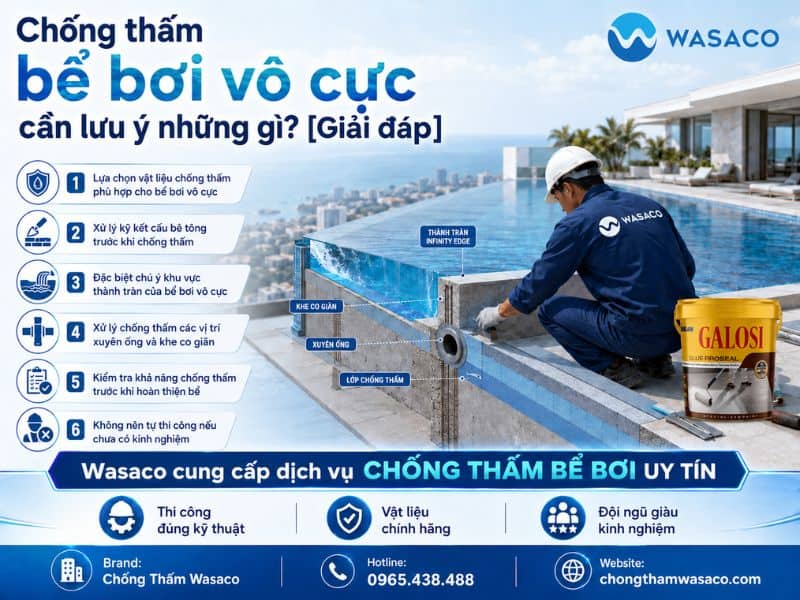 Chống thấm bể bơi vô cực cần lưu ý những gì