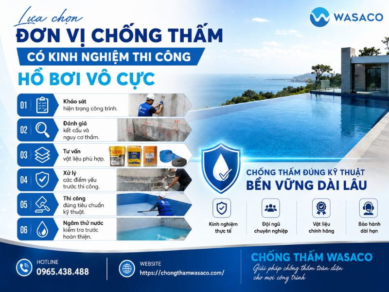 Chống thấm bể bơi vô cực cần lưu ý những gì