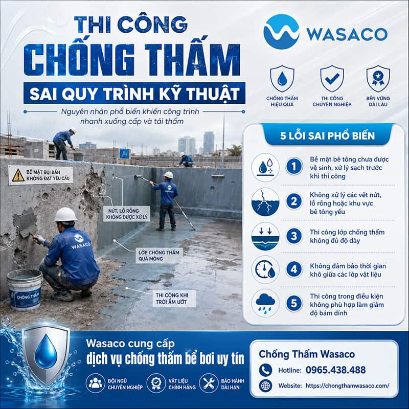 Vì sao hồ bơi chống thấm xong vẫn bị thấm