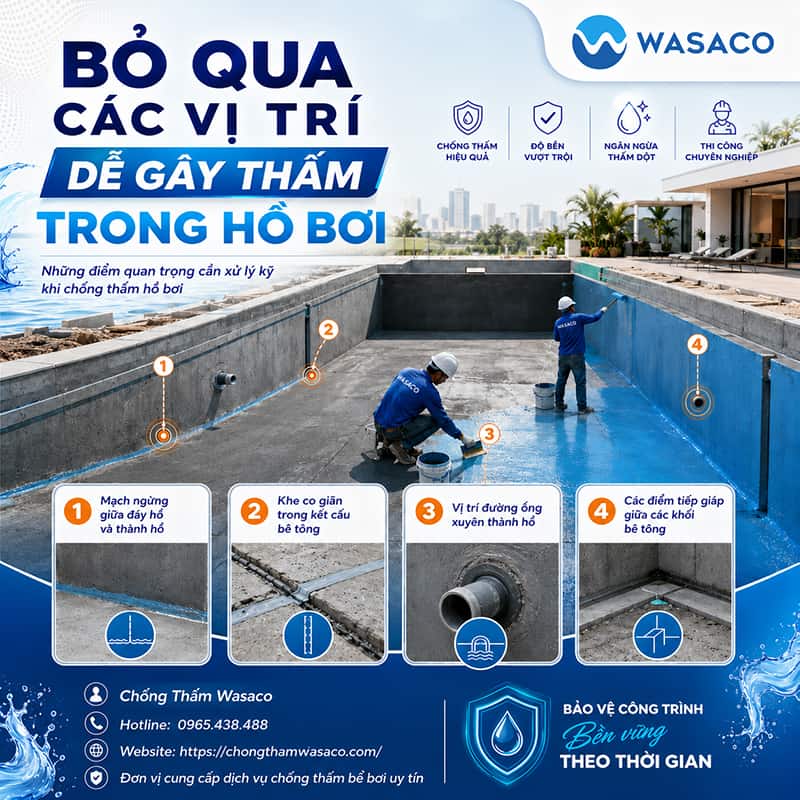 Vì sao hồ bơi chống thấm xong vẫn bị thấm